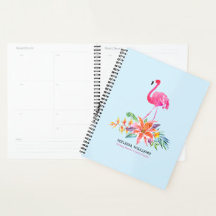 Agenda Flamingo 2 rosa e flores tropicais de hibiscus bou