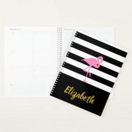 Agenda Flamingo rosa em preto e branco com risca