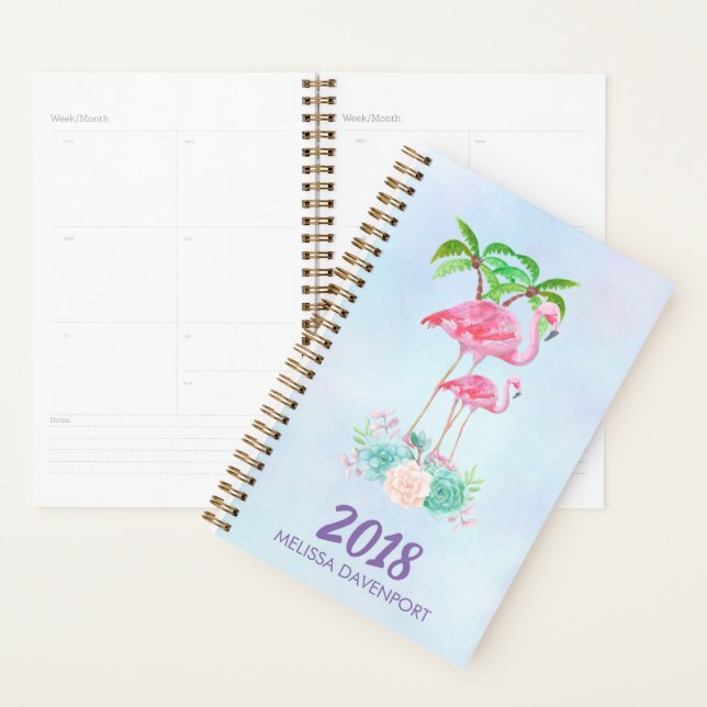 Agenda Flamingo, Rosa, Mamãe e Bebê, com Palmeiras (Exibição)