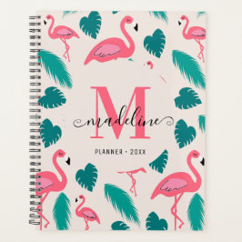Agenda Flamingo Rosa Quente - Monograma Tropical Folha-Ro