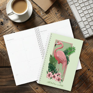 Agenda Flamingo Rosa Tropical Folhas de Palmeira Verde Lí