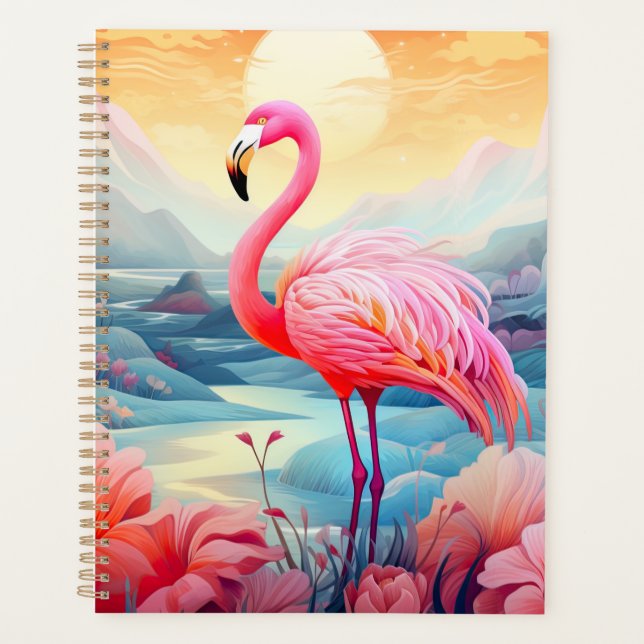 Agenda Flamingo Tropical com Flores (Frente)
