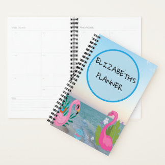 Agenda Flamingos Círculo Azul Ilustrações Oceano
