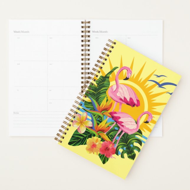 Agenda Flamingos cor-de-rosa Sol e flores tropicais (Exibição)
