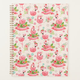 Agenda flamingos e flores tropicais