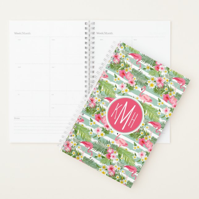 Agenda Flamingos E Stripes | Monograma (Exibição)