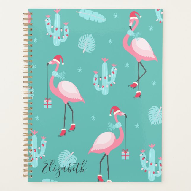 Agenda Flamingos Santa Hat Presents Flocos de Neve (Frente)