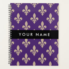 Agenda Fleur de Lis, Beige on Purple, Royal, Your Name
