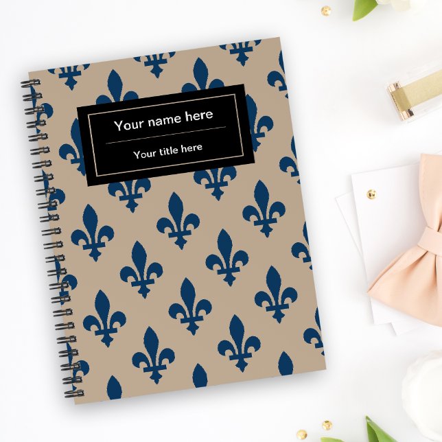 Agenda Fleur de Lis Pattern, Francês, Real, Azul Marinho (Criador carregado)