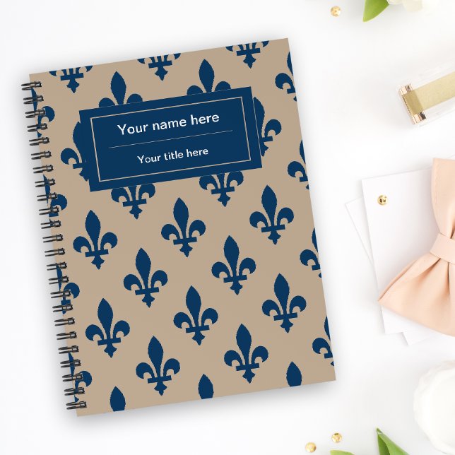 Agenda Fleur de Lis Pattern, Francês, Real, Azul Marinho (Criador carregado)