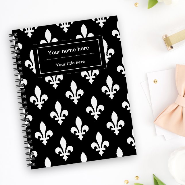 Agenda Fleur de Lis Pattern, Francês, Real, Branco (Criador carregado)