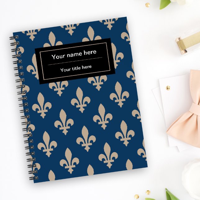 Agenda Fleur de Lis Pattern, francês, real, creme, azul (Criador carregado)