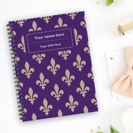 Agenda Fleur de Lis Pattern, Francês, Real, Creme, Roxo