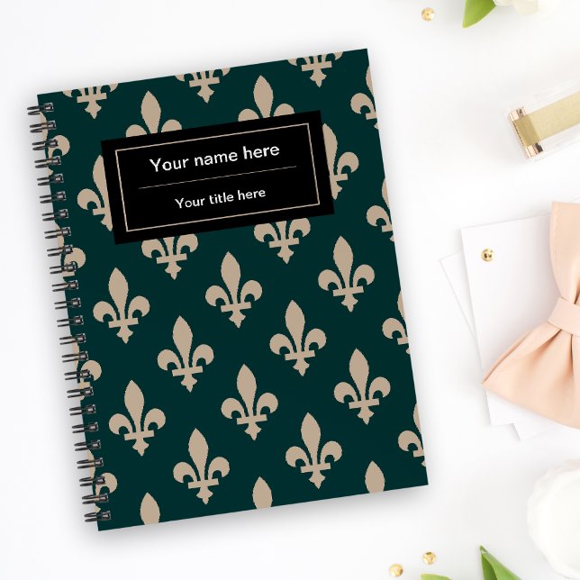 Agenda Fleur de Lis Pattern, Francês, Real, Creme, Verde (Criador carregado)