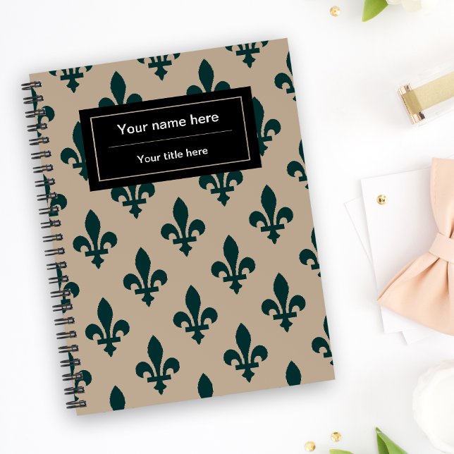 Agenda Fleur de Lis Pattern, Francês, Real, Verde (Criador carregado)