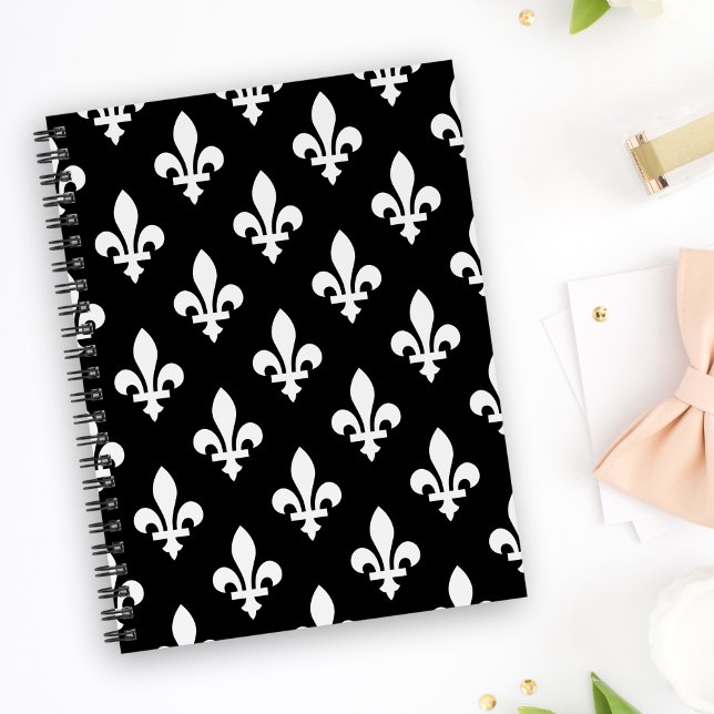 Agenda Fleur de Lis Pattern, Royal French, branco a preto (Criador carregado)