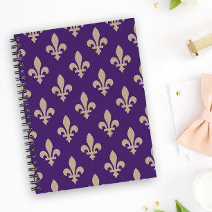 Agenda Fleur de Lis Pattern, Royal French Cream on Purple