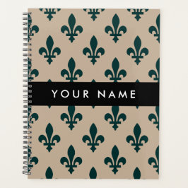Agenda Fleur de Lis, Verde sobre Bege, Real, Seu Nome
