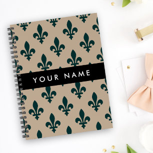 Agenda Fleur de Lis, Verde sobre Bege, Real, Seu Nome