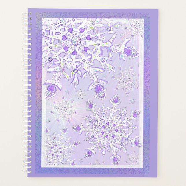 Agenda floco de neve roxo leve e coração brilhando (Frente)