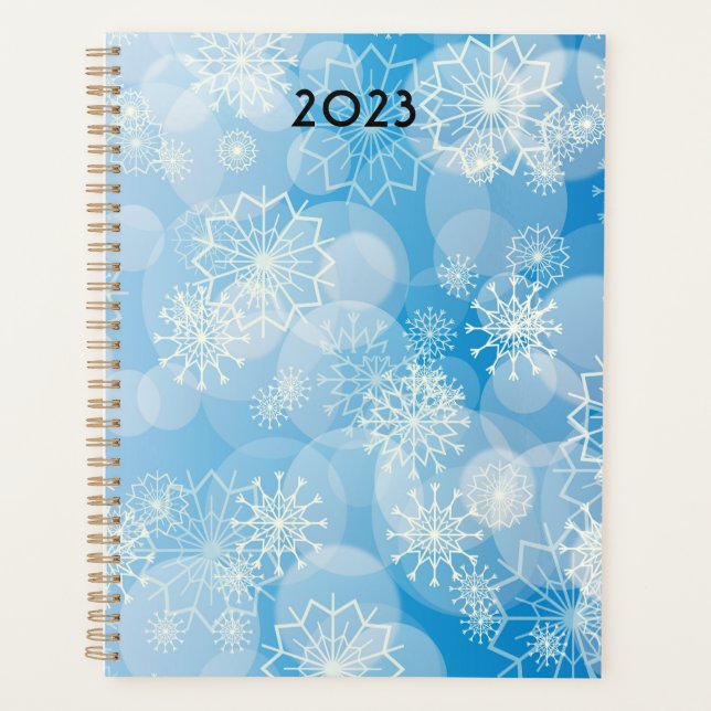 Agenda Flocos de neve de Natal sobre fundo azul (Frente)