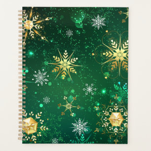 Agenda Flocos de neve do Ouro Xmas em fundo verde