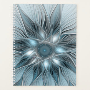 Agenda Flor Abstrata Alegre Azul Cinza Fractal Floral