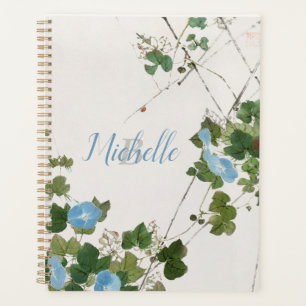 Agenda Flor Azul Botânico Da Aquarela Japonesa