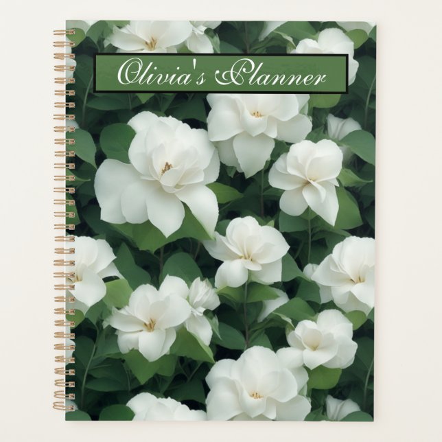 Agenda Flor branco botânico verde-elegante (Frente)