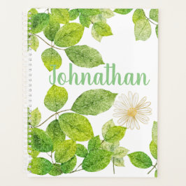 Agenda Flor Branco e Jardim de Folhas Verde