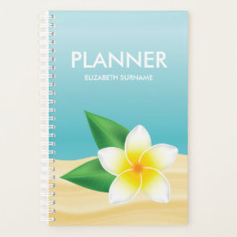 Agenda Flor Branco Frangipani Em Nome Personalizado Azul