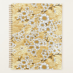 Agenda Flor branco no Dourado Swirls Chiyogami Planner