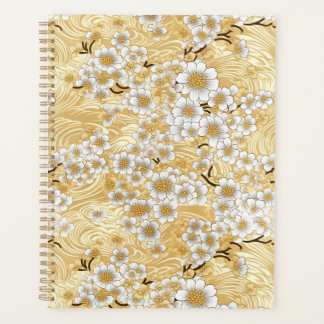 Agenda Flor branco no Dourado Swirls Chiyogami Planner