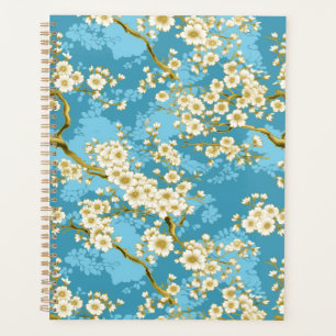 Agenda Flor branco no planador Chyogami Azul Teal