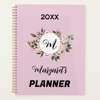 Agenda Flor cor-de-rosa com monograma e texto