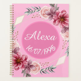 Agenda Flor Cor-de-rosa-rosa, Floral Wreath Birthday Plan
