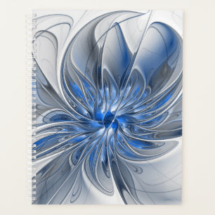 Agenda Flor de Arte Fracionada com Cinza Azul abstrato