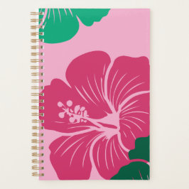 Agenda Flor de Hibisco Rosa Quente com Folhas Verdes