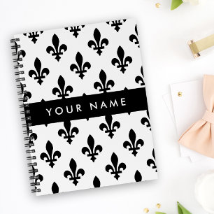 Agenda Flor de Lis, Preto sobre Branco, Preto, Seu Nome