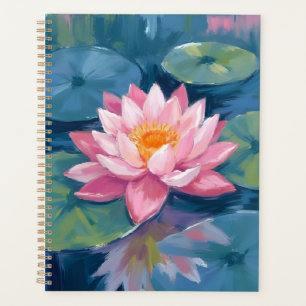 Agenda Flor de Lótus Folha de Nenúfar Aquarela