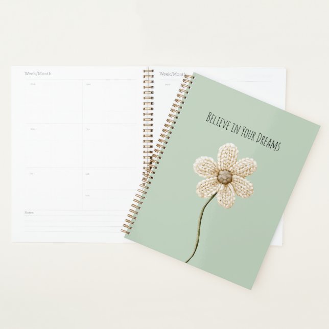 Agenda Flor de Malha Falsa Verde Menta Creme (Exibição)