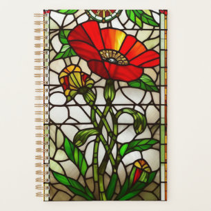Agenda Flor de Vidro Manchado Vermelho Elegante