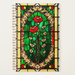 Agenda Flor de Vidro Manchado Vermelho Elegante