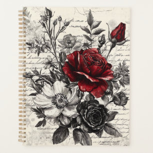 Agenda Flor e caligrafia russa - Papel castanho envelheci