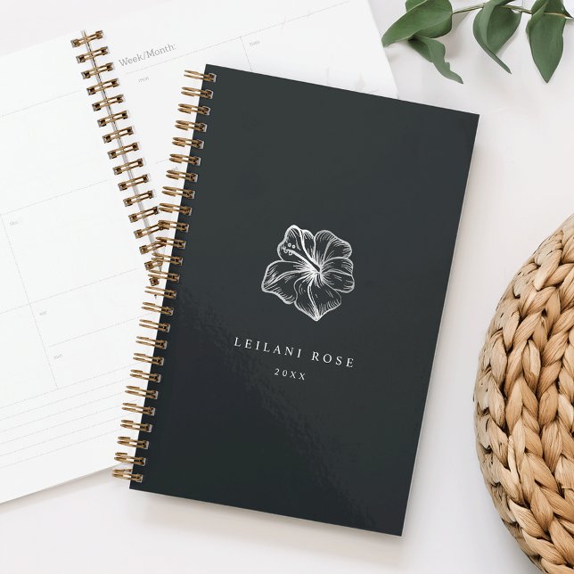 Agenda Flor Hibiscus Silver Elegante Personalizada (Criador carregado)