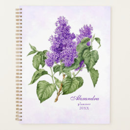 Agenda Flor Lilac Vintage Floral Verde Roxo Botânico