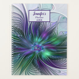 Agenda Flor Nome Abstrato Fractal Moderno Roxo Verde