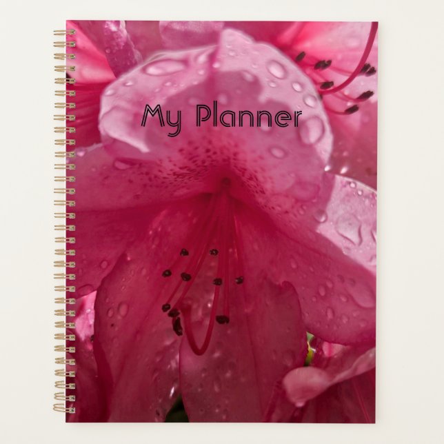 Agenda Flor rosa brilhante com texto (Frente)