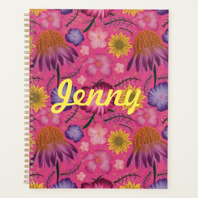 Agenda Flor Rosa Rosa Selvagem Personalizada (Frente)