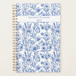 Agenda Flor Selvagem de Chinoiserie Azul e Branco